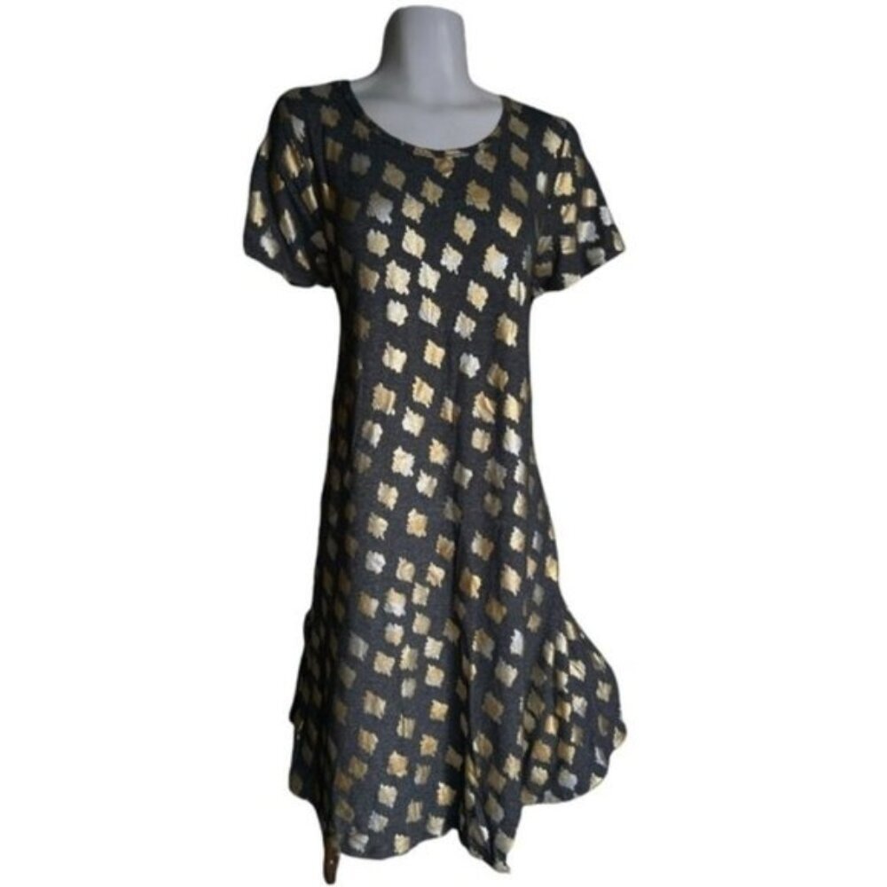 Lularoa small metallic Carly dress gray and metallic gold